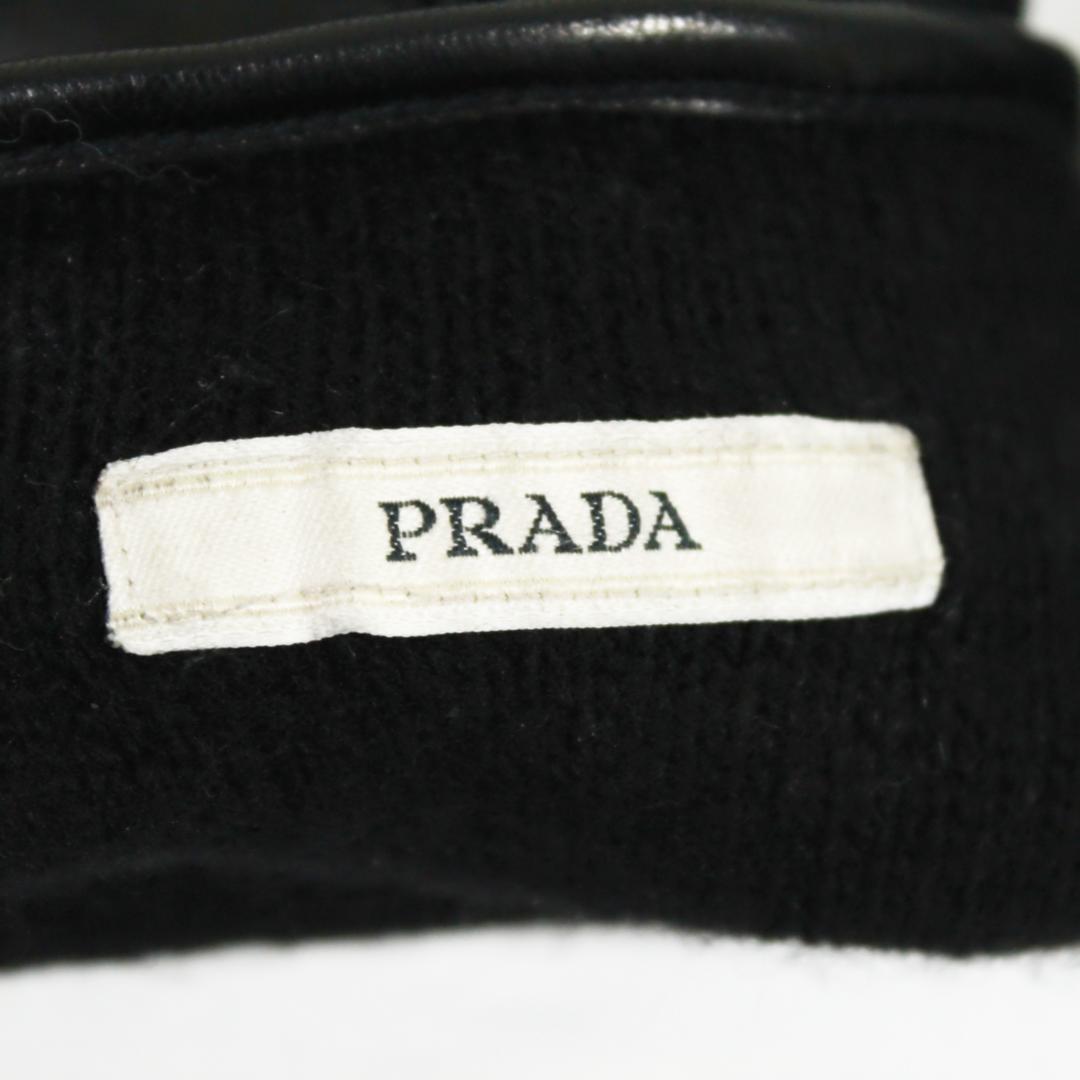 美品 プラダ 手袋 グローブ ラムレザー カシミヤ 7 ブラック PRADA