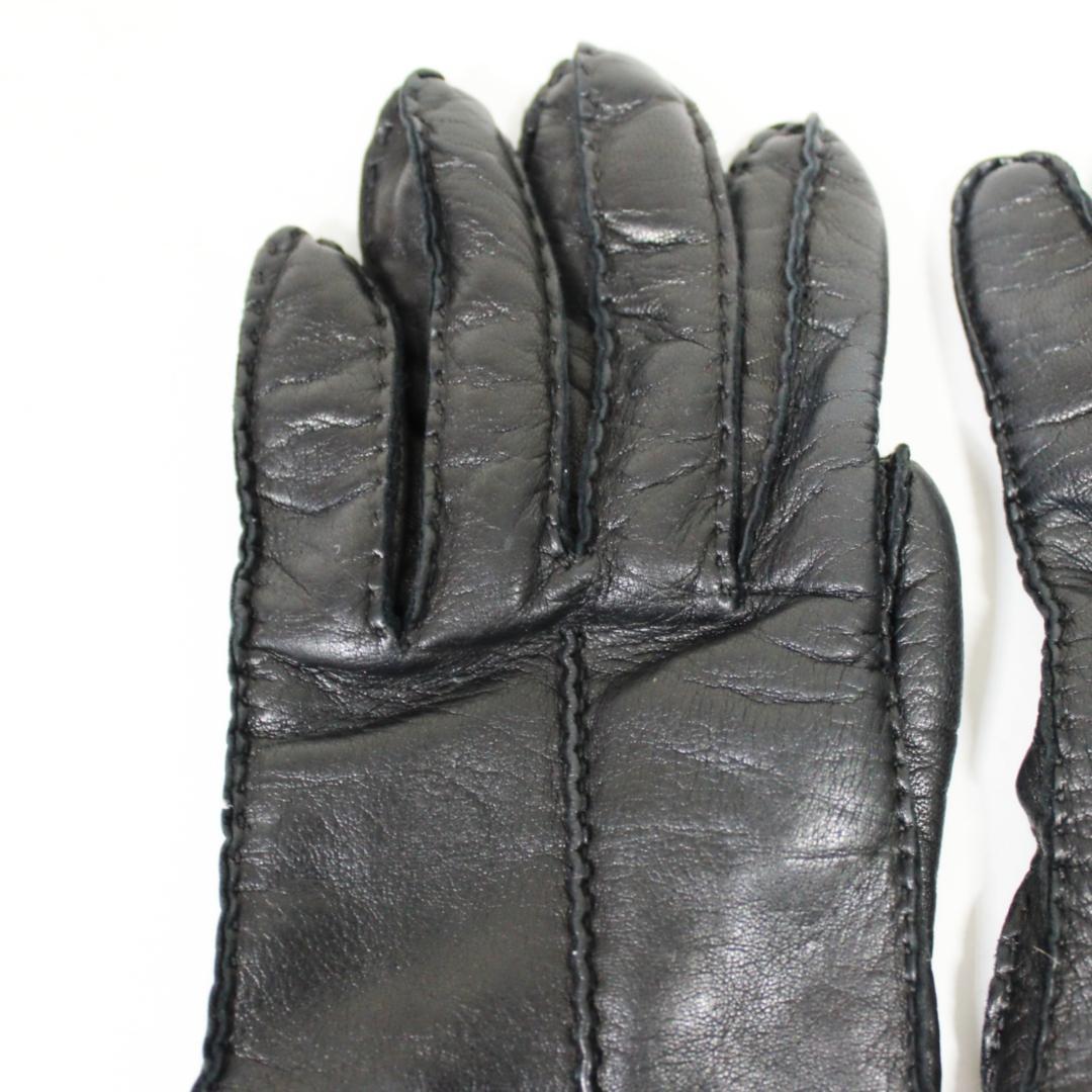 美品 プラダ 手袋 グローブ ラムレザー カシミヤ 7 ブラック PRADA