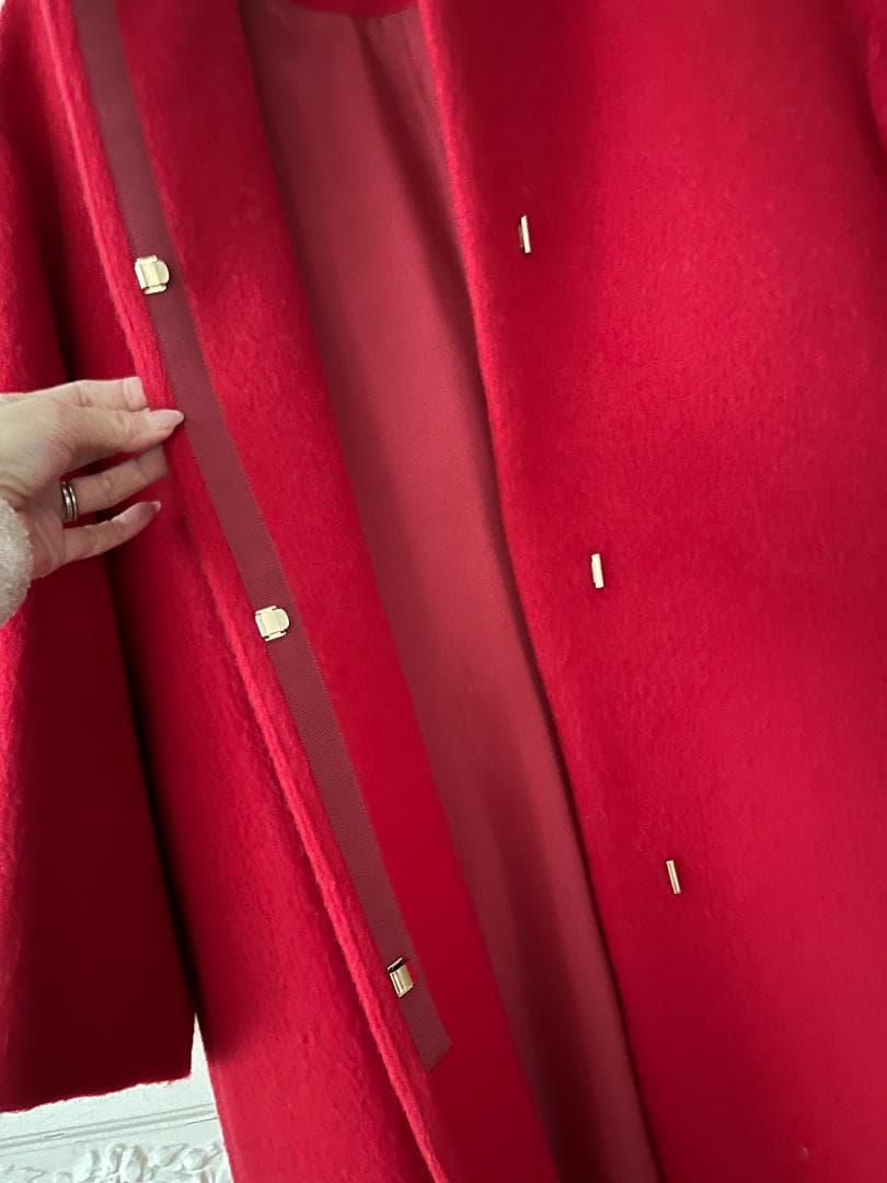 【美品】LOULOU WILLOUGHBY モヘヤ混ノーカラーコート 赤 1