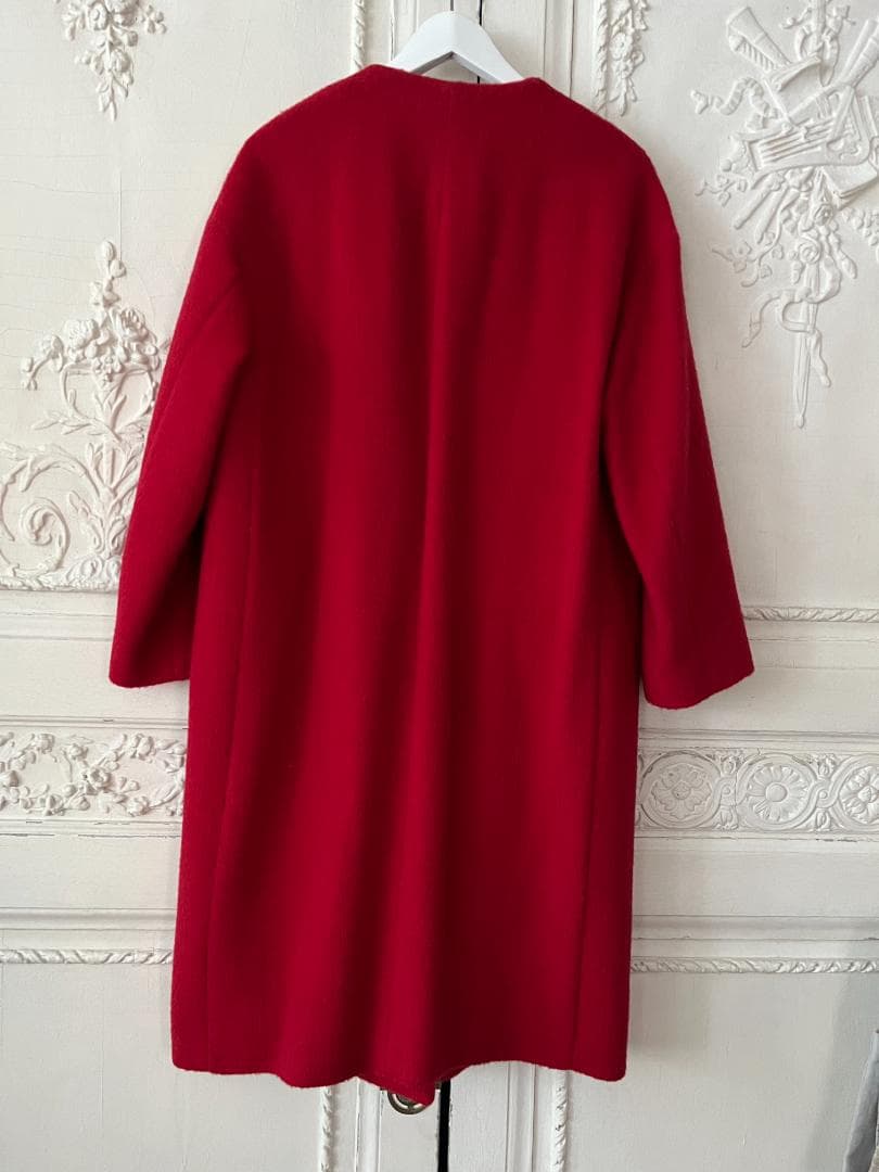 【美品】LOULOU WILLOUGHBY モヘヤ混ノーカラーコート 赤 1