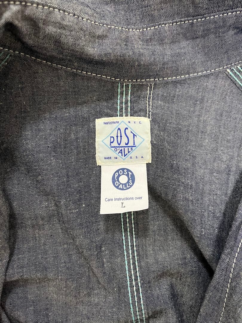 【新品】POST O'ALLS カバーオール シャンブレー USA製 Lサイズ
