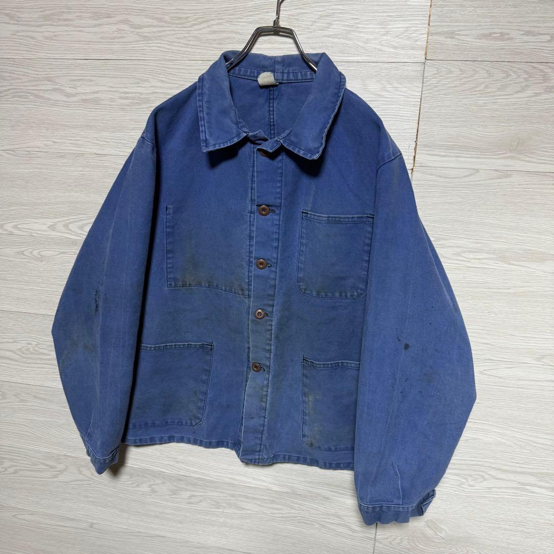 40s〜50s フレンチワークジャケット 良フェード モールスキン 木ボタン