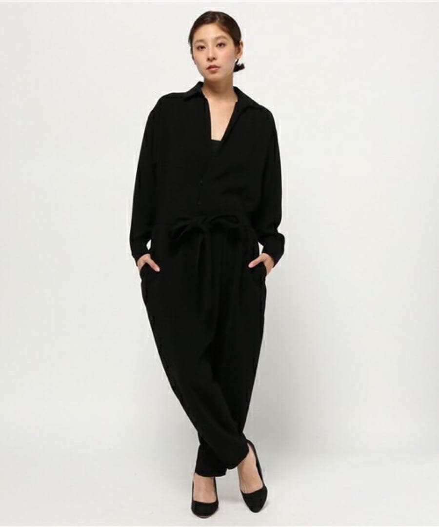 値下げ！エンフォルド⭐︎ウエストリボン付きオールインワン38ネイビー