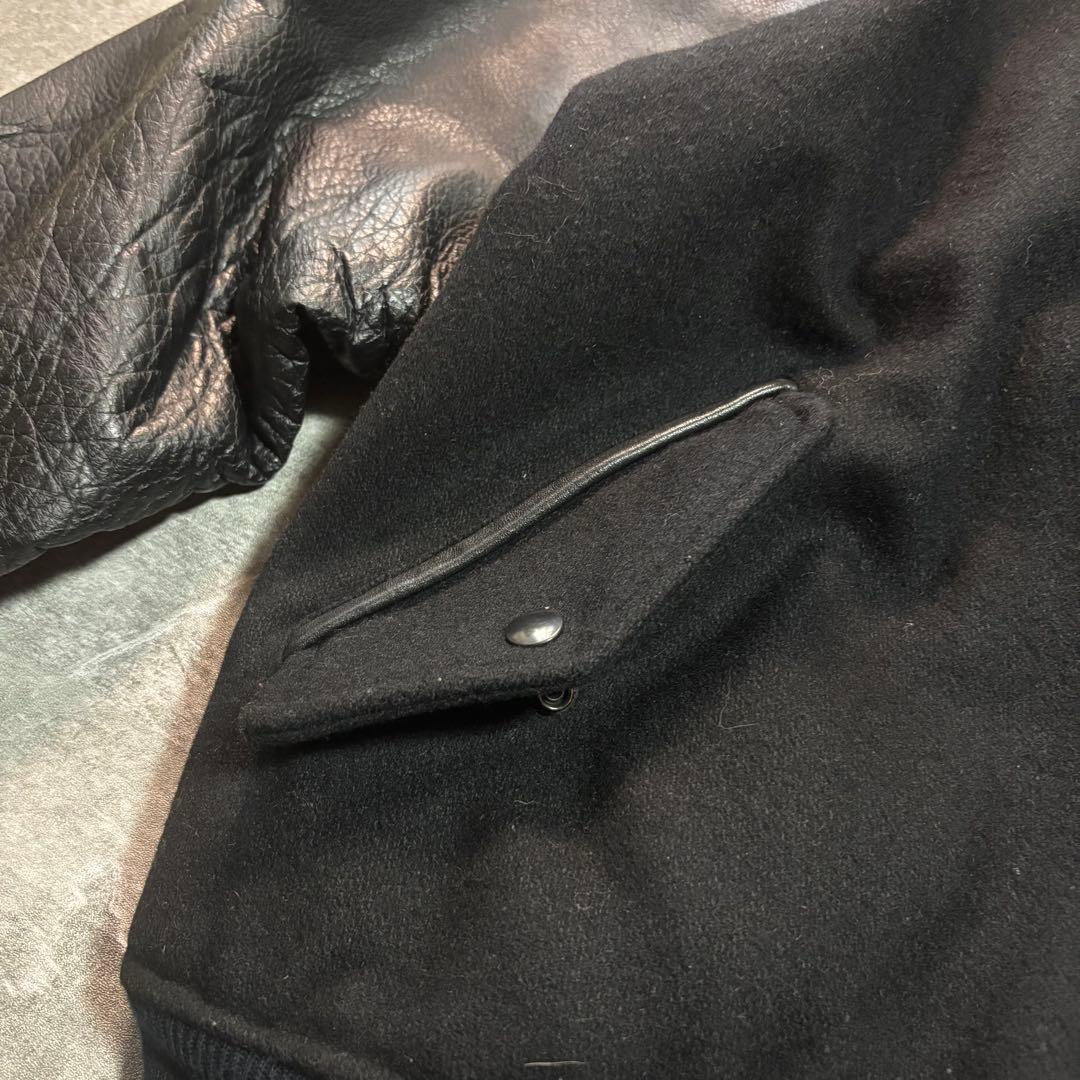 スタジャン 本革 ウール unknown L ブラック 90s