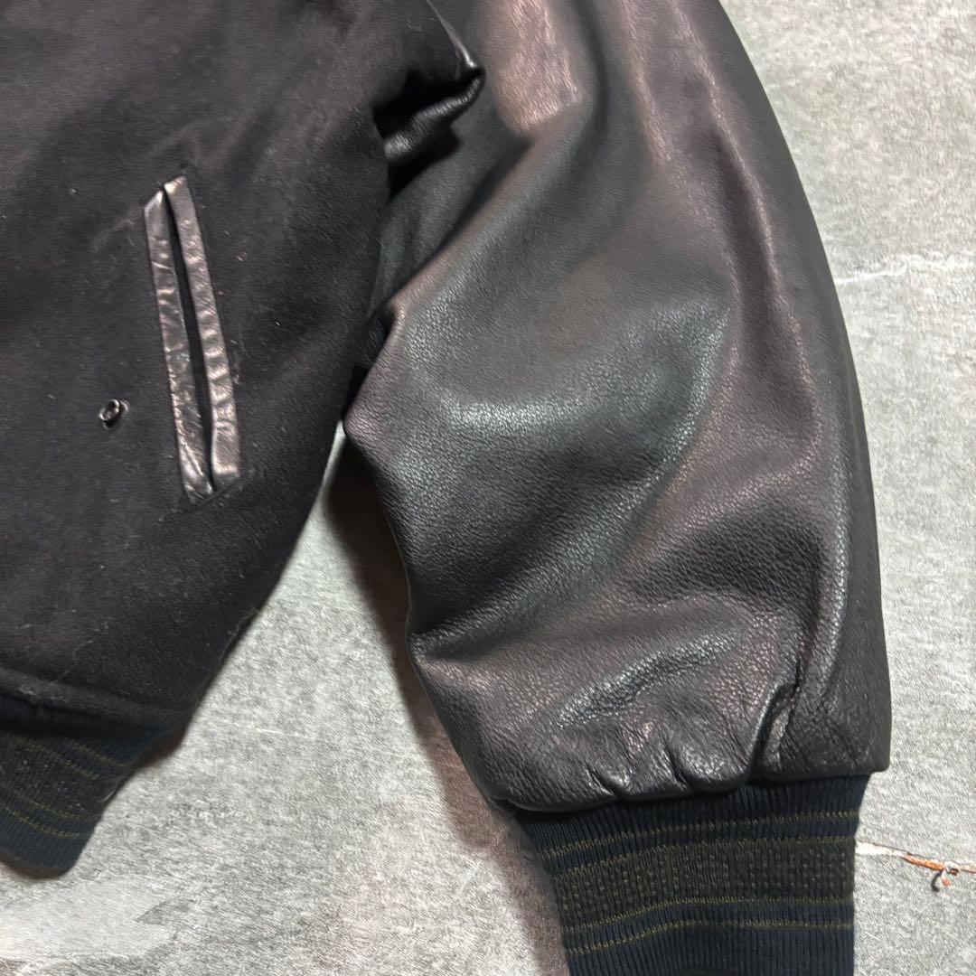 スタジャン 本革 ウール unknown L ブラック 90s