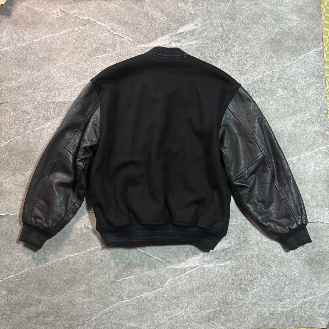 スタジャン 本革 ウール unknown L ブラック 90s