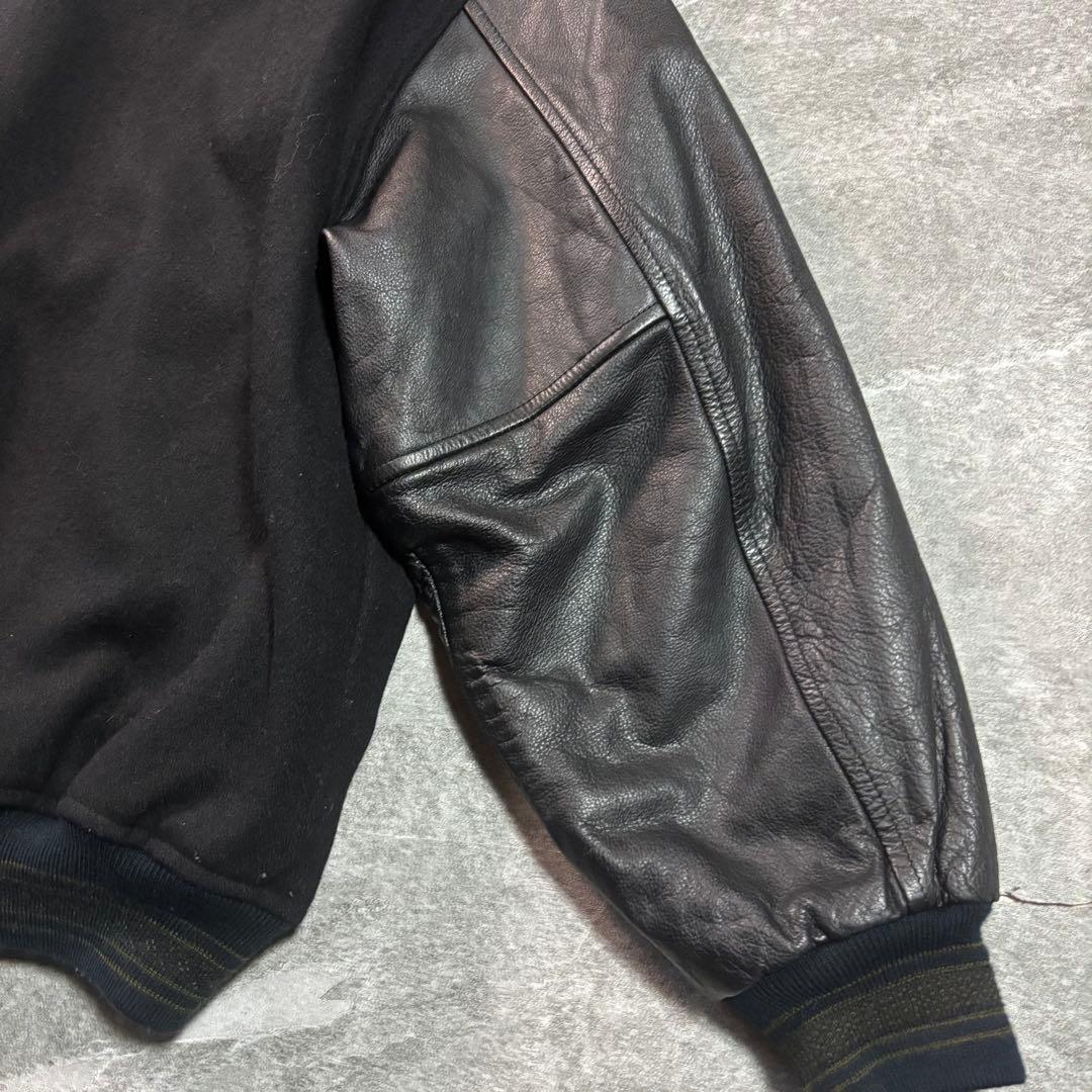 スタジャン 本革 ウール unknown L ブラック 90s