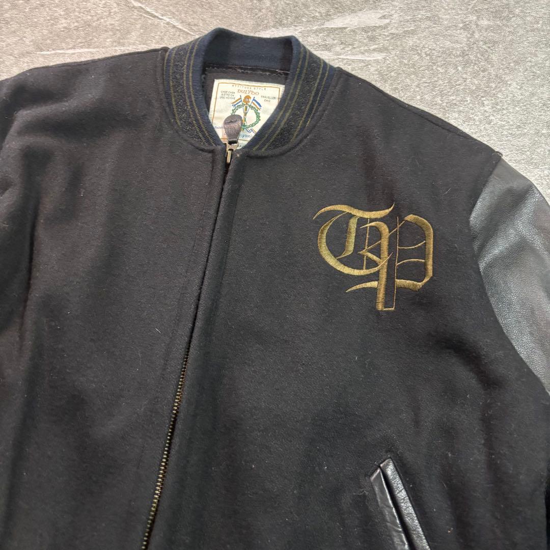 スタジャン 本革 ウール unknown L ブラック 90s