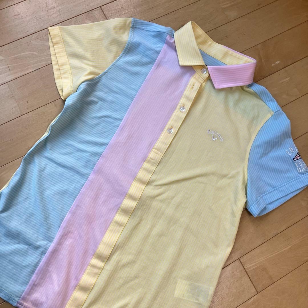 極美品キャロウェイゴルフポロシャツマルチカラーブランドロゴ刺繍リーフ柄葉柄セット