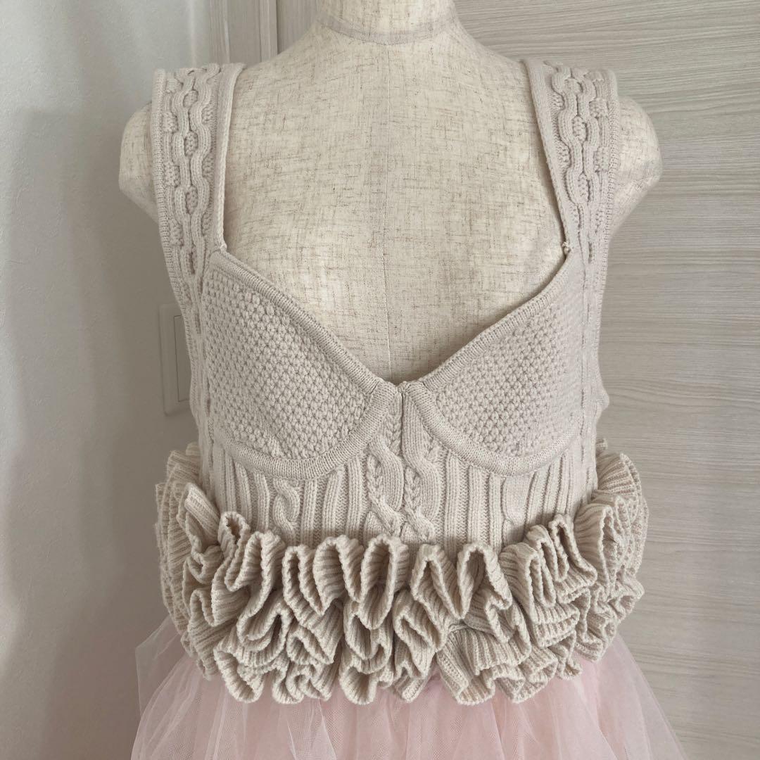 ラベルエチュード ニッティングパターンボリュームフリルボレロニット