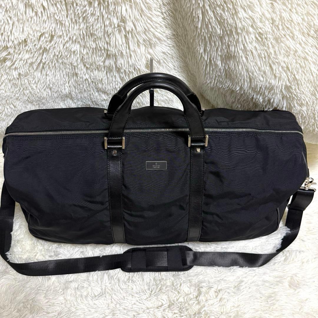 GUCCI グッチ ナイロン レザー 2WAY ボストンバッグ ロゴプレート