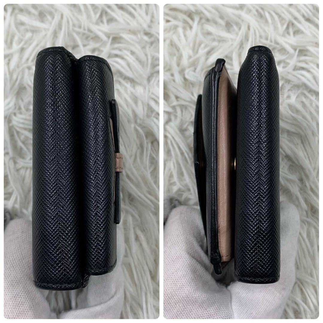 【✨美品✨】プラダ 三つ折り財布 リボン サフィアーノ ブラック