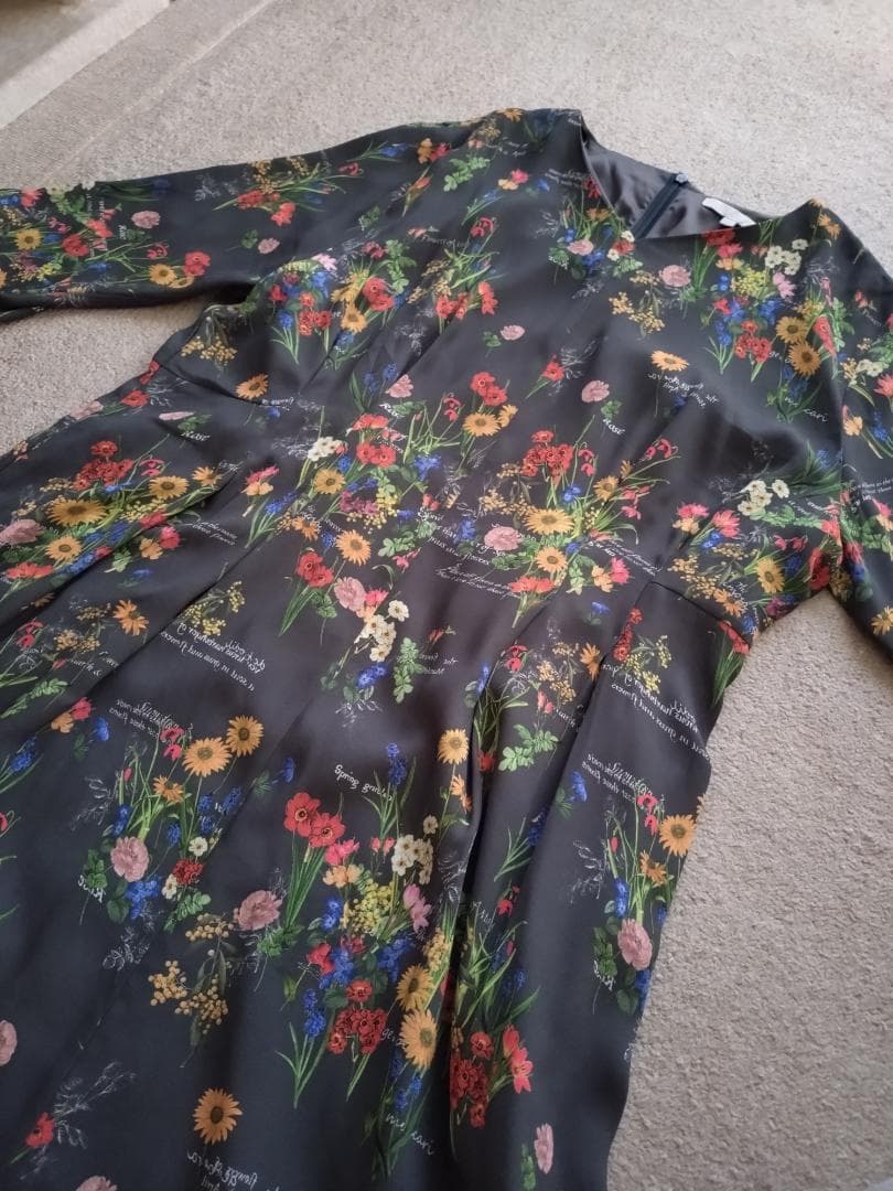 自由区★【洗える】フラワーガーデンプリント ワンピース★44★スレート★1回着用