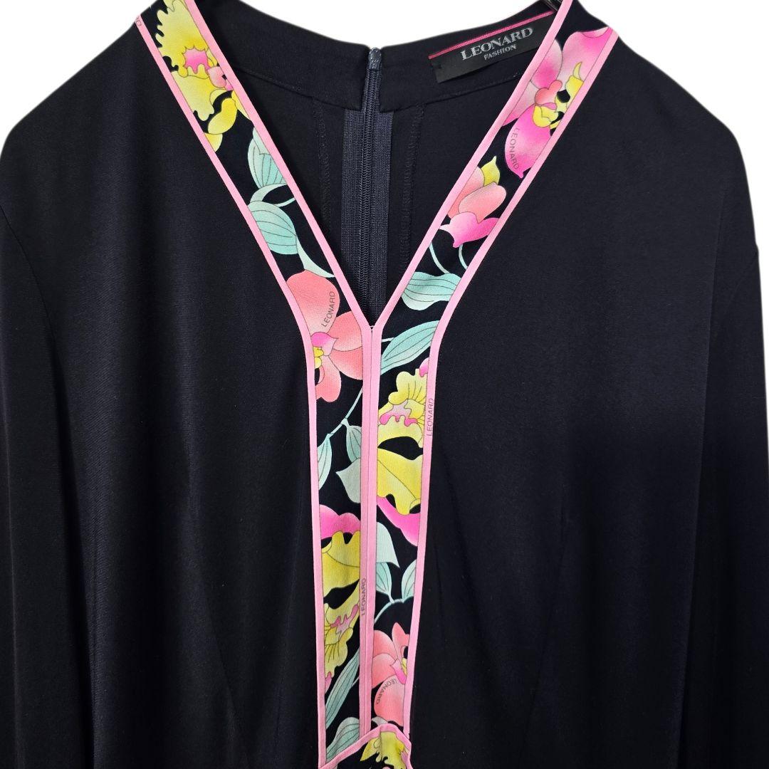 レオナール カンカン素材 フラワー ロングワンピース 42