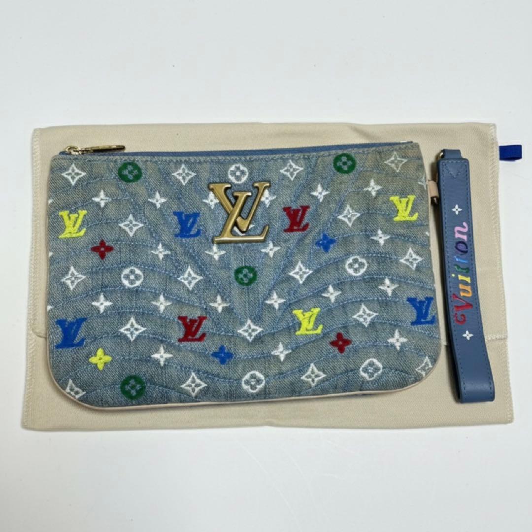 【希少・限定品】ルイヴィトン　クラッチバッグ デニム ライトブルー マルチカラー