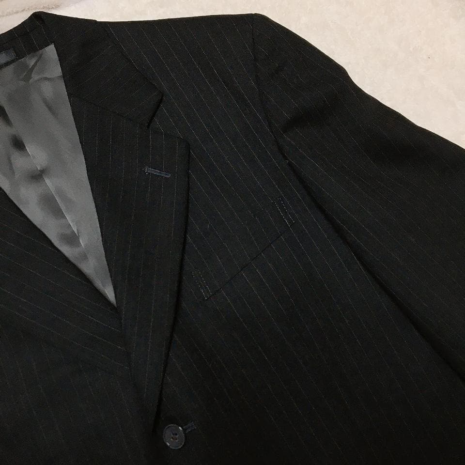 【美品】五大陸 高級ウール使用 メンズスーツ セットアップ ストライプ ビジネス