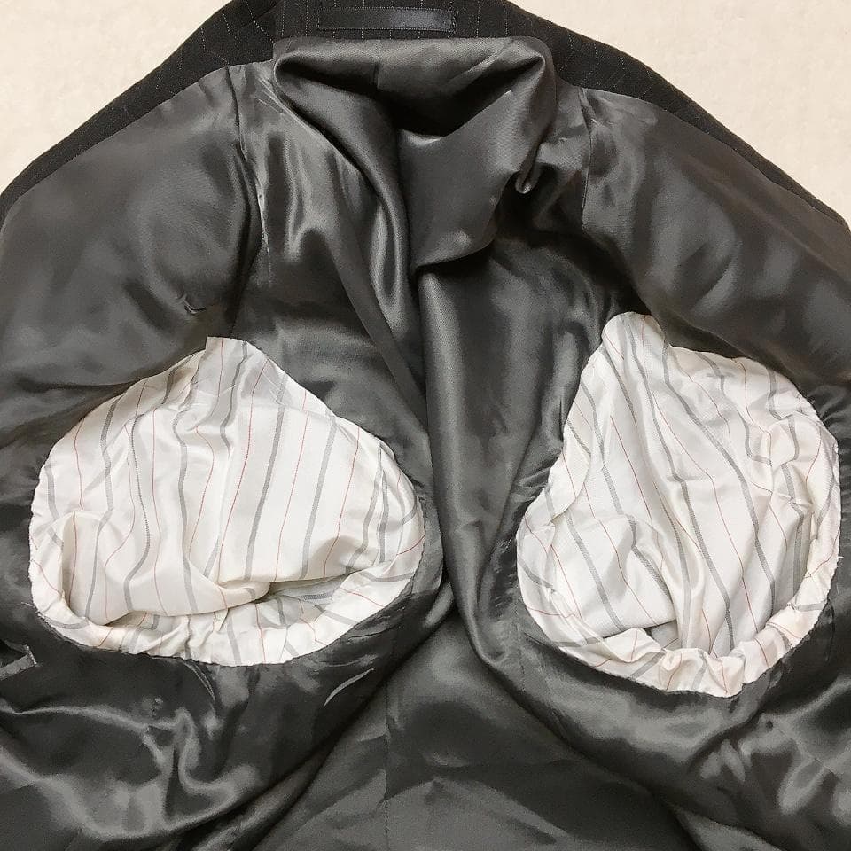 【美品】五大陸 高級ウール使用 メンズスーツ セットアップ ストライプ ビジネス