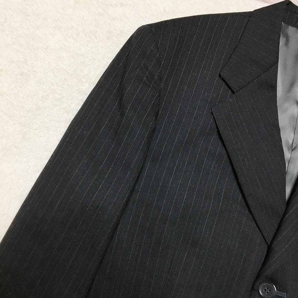 【美品】五大陸 高級ウール使用 メンズスーツ セットアップ ストライプ ビジネス
