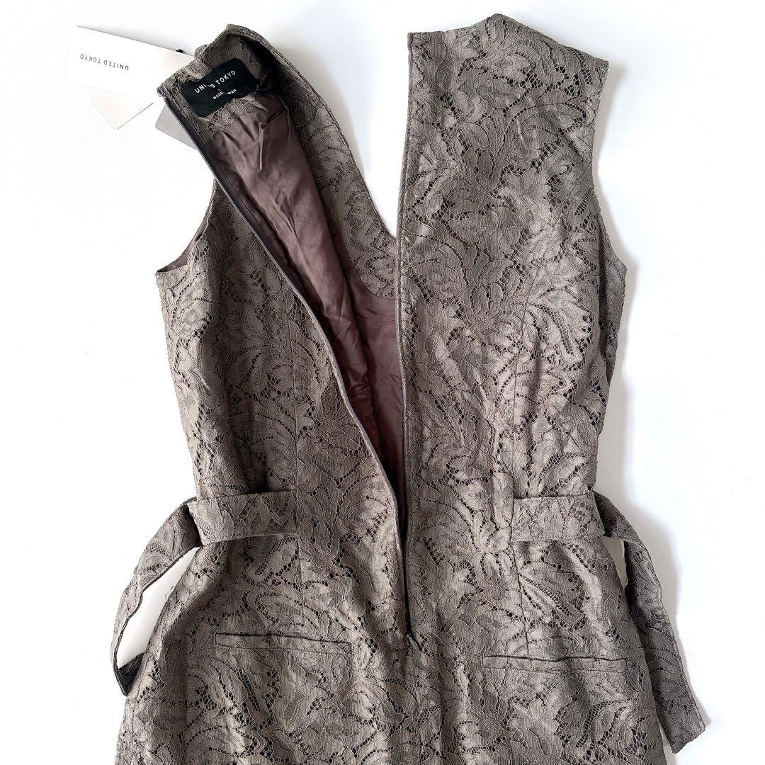 新品⁑ユナイテッドトウキョウ　総レースオールインワン　カーキグレー　1 ドレス