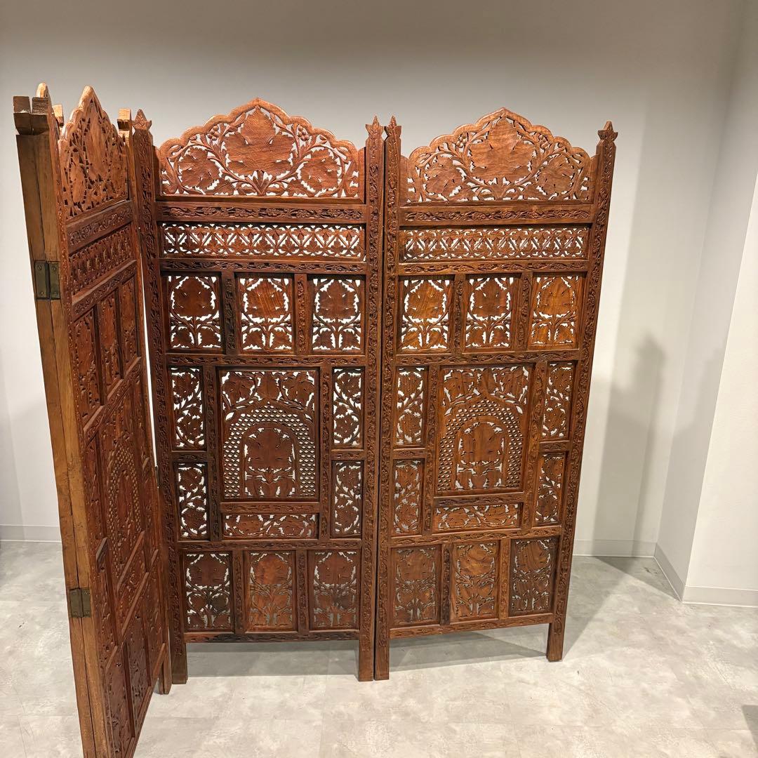 透かし彫り　アジアン　パーテンション　4連　ヴィンテージ　2/2