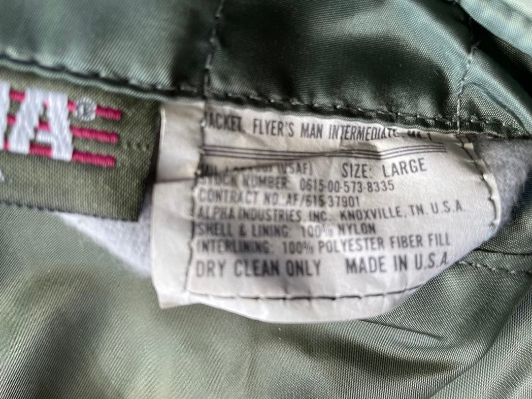 値下げALPHA MA-1 80's-90’s LビンテージMADEIN USA