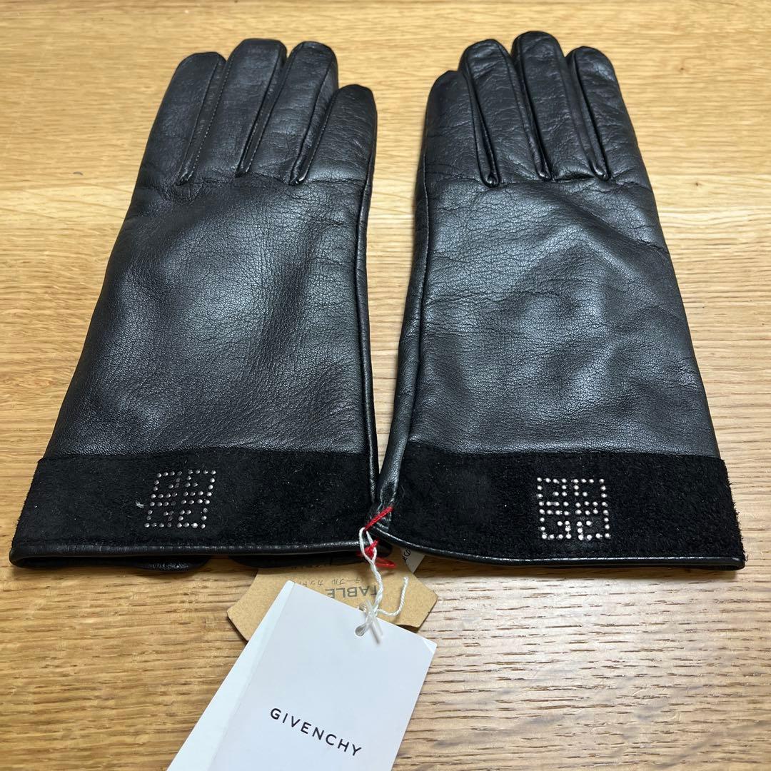 GIVENCHY 羊革 黒手袋 21cm スエードカフ付き