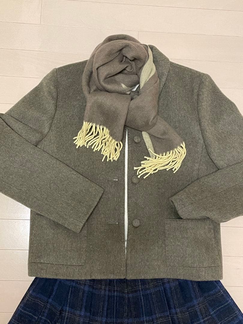 マドモアゼルノンノン　ウールジャケット　一枚仕立て　裏地チェック柄