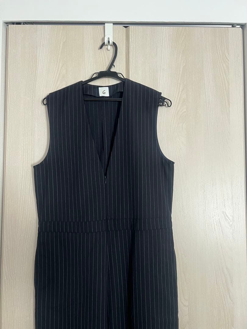 roku ストライプVネックオールインワン