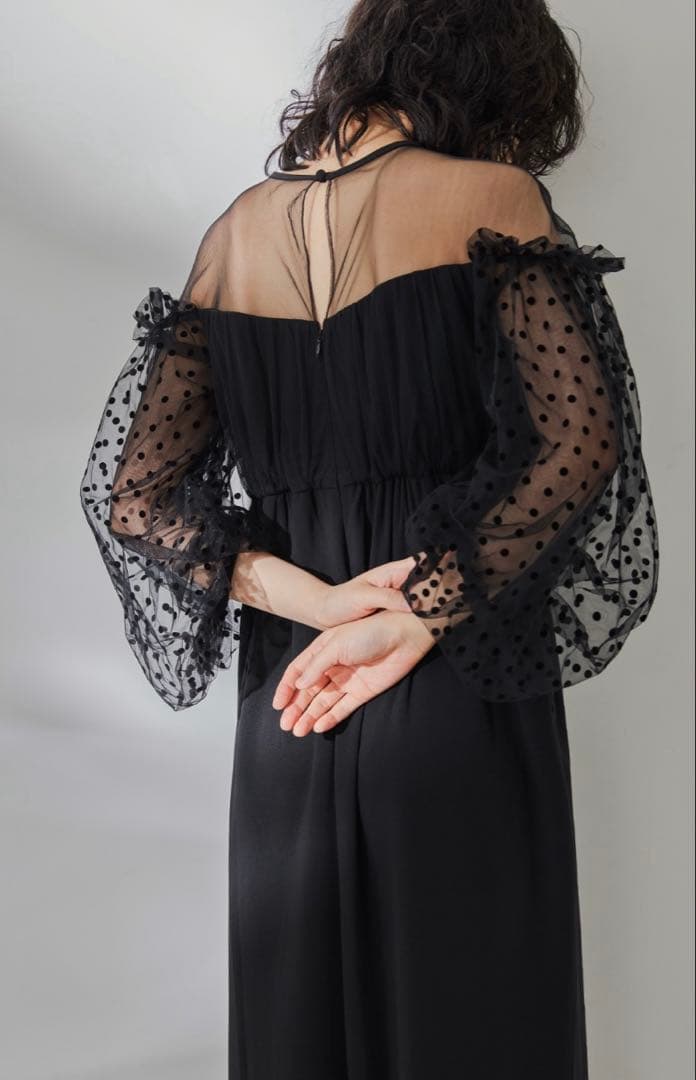 タグ付 フロッキードットパンツドレス オールインワン ブラック Lサイズ 結婚式