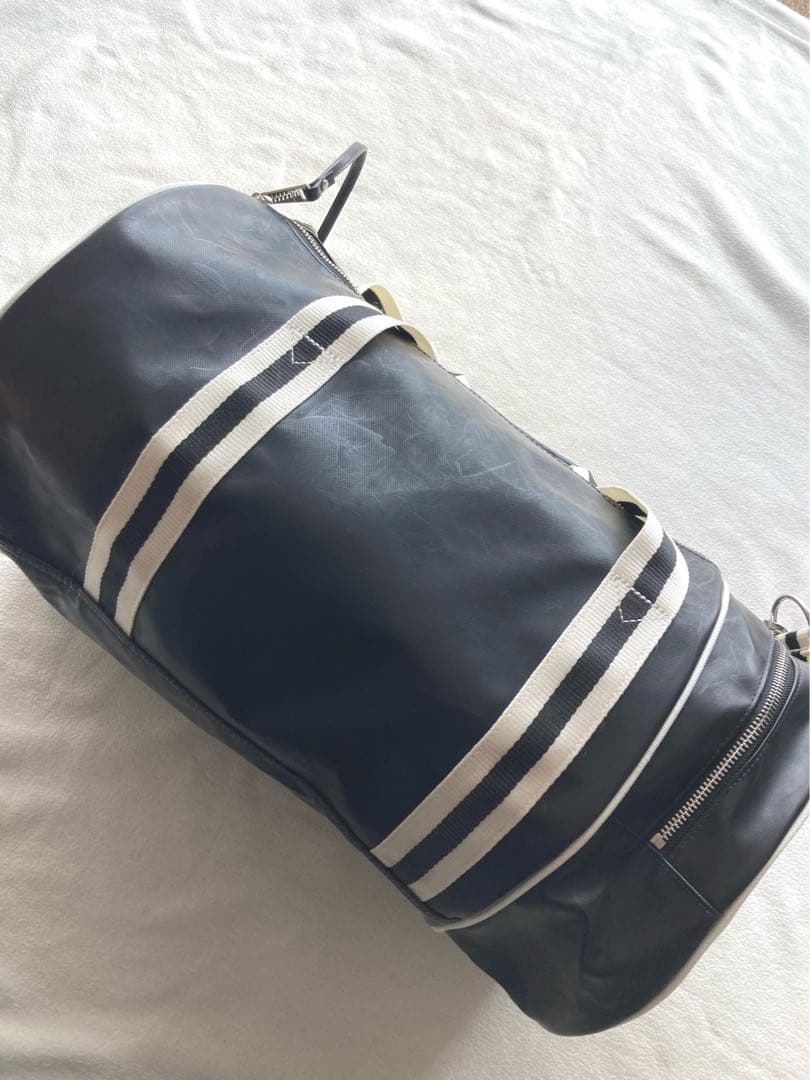 かんぺフレッドペリー　2way ドラム・ボストンバッグ　ブラック×ホワイト