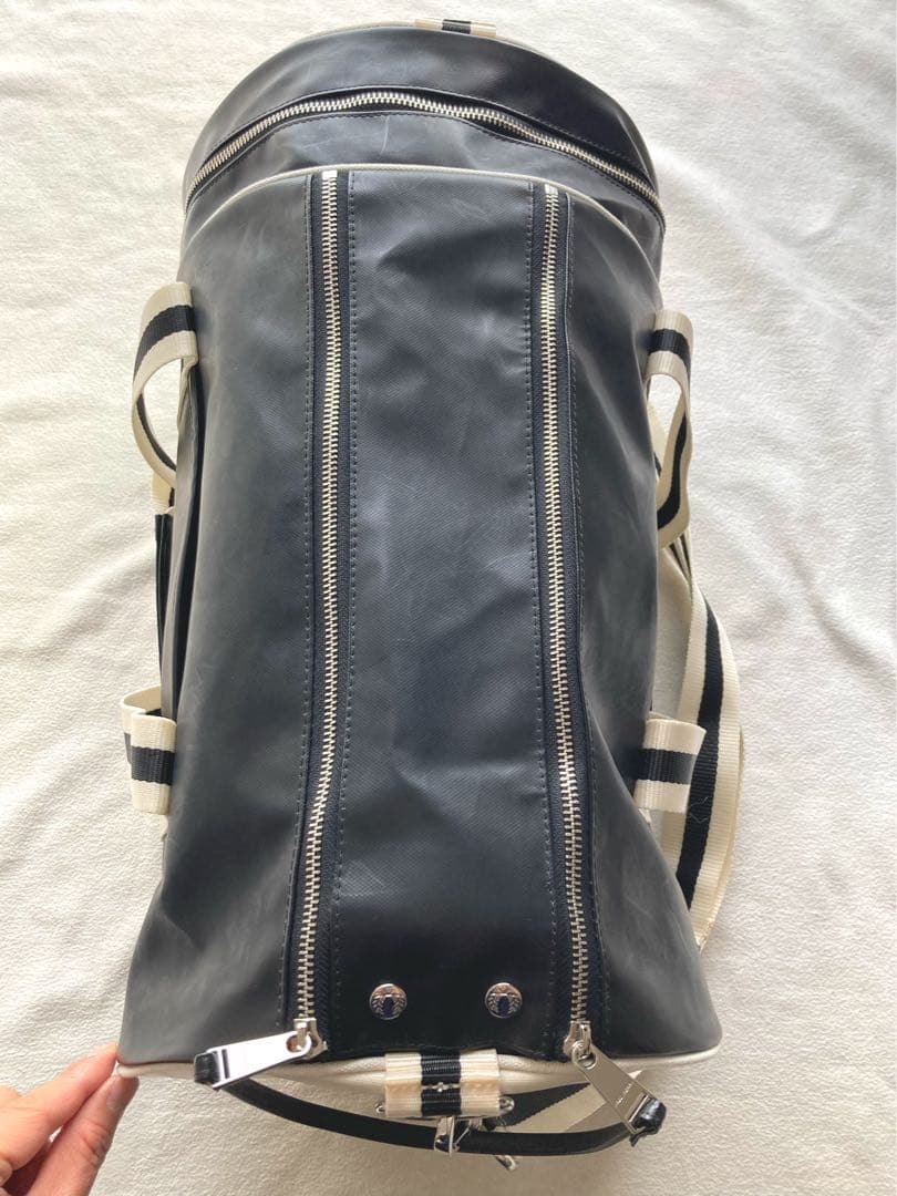 かんぺフレッドペリー　2way ドラム・ボストンバッグ　ブラック×ホワイト