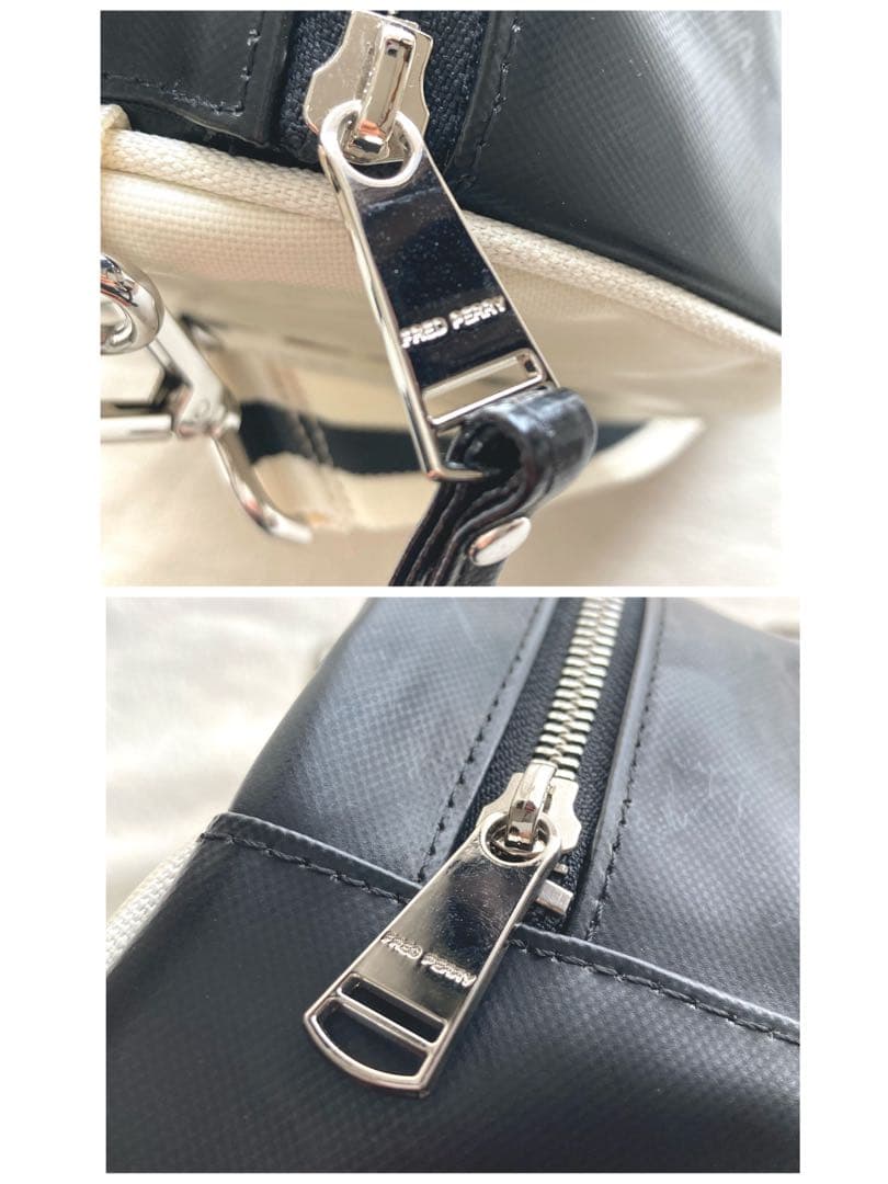 かんぺフレッドペリー　2way ドラム・ボストンバッグ　ブラック×ホワイト