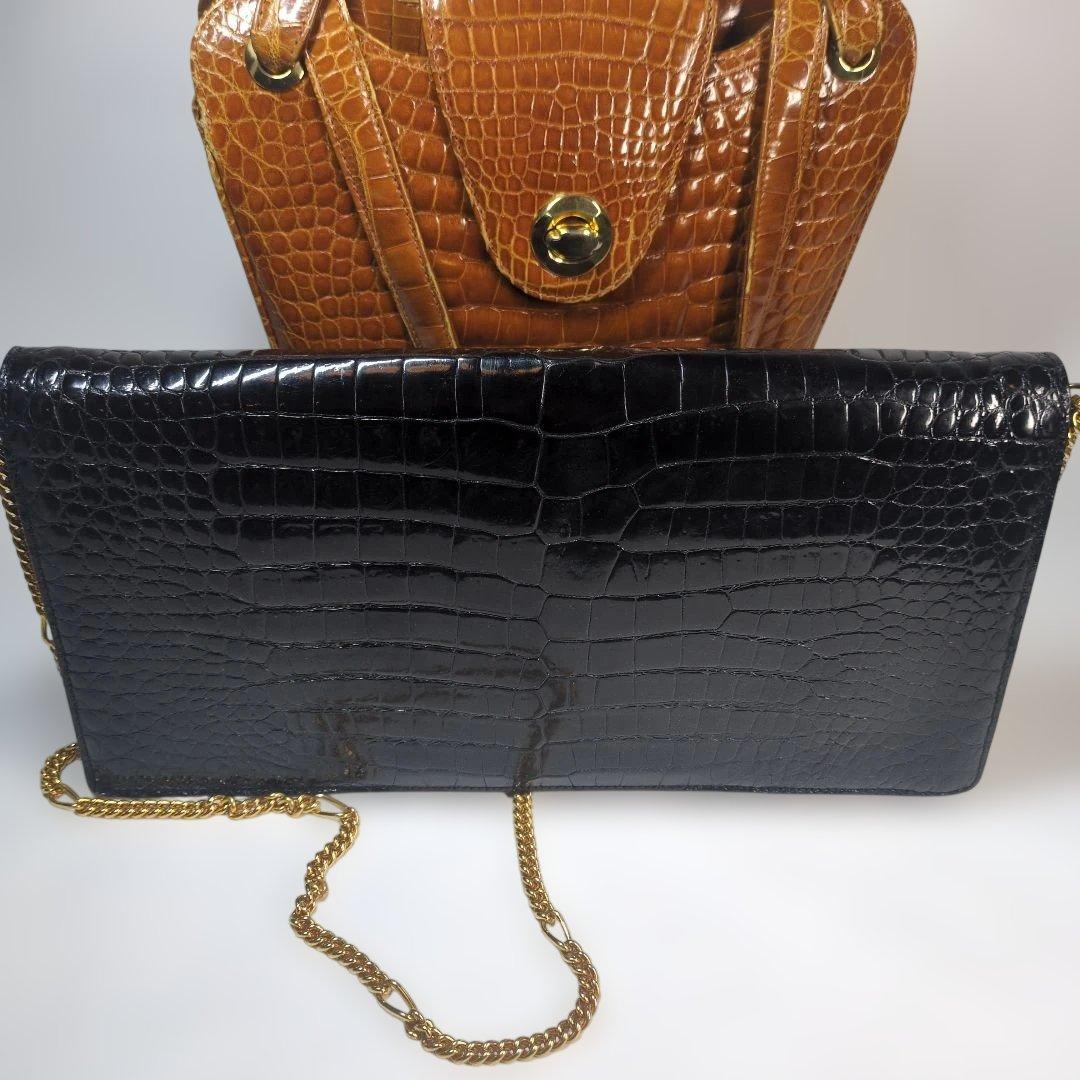 シャイニング　クロコダイル　バッグ　ブラウン　セット　サンタゴスティーノ