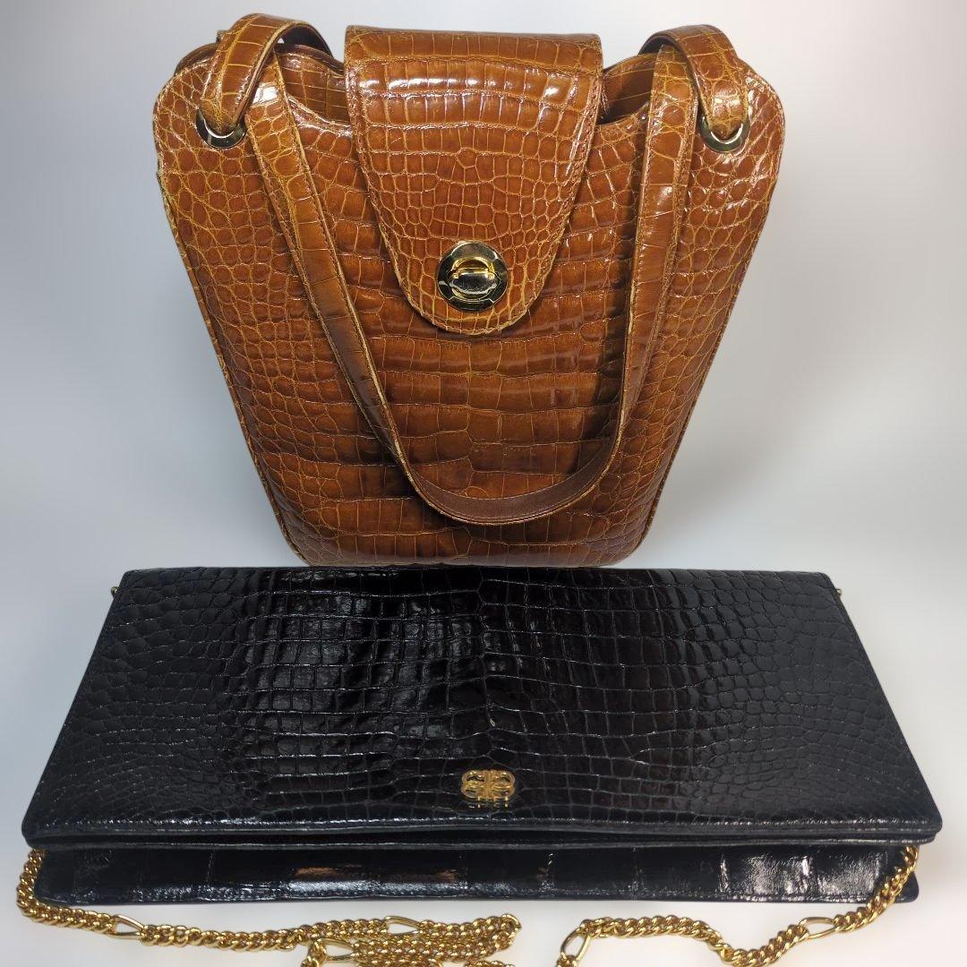 シャイニング　クロコダイル　バッグ　ブラウン　セット　サンタゴスティーノ