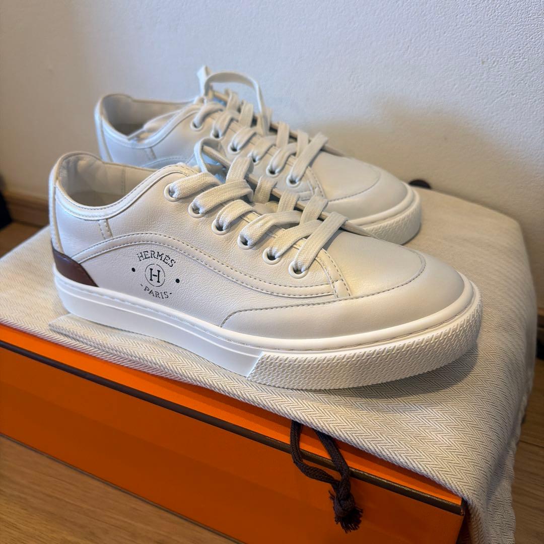 HERMES ホワイトレザー スニーカー36.5