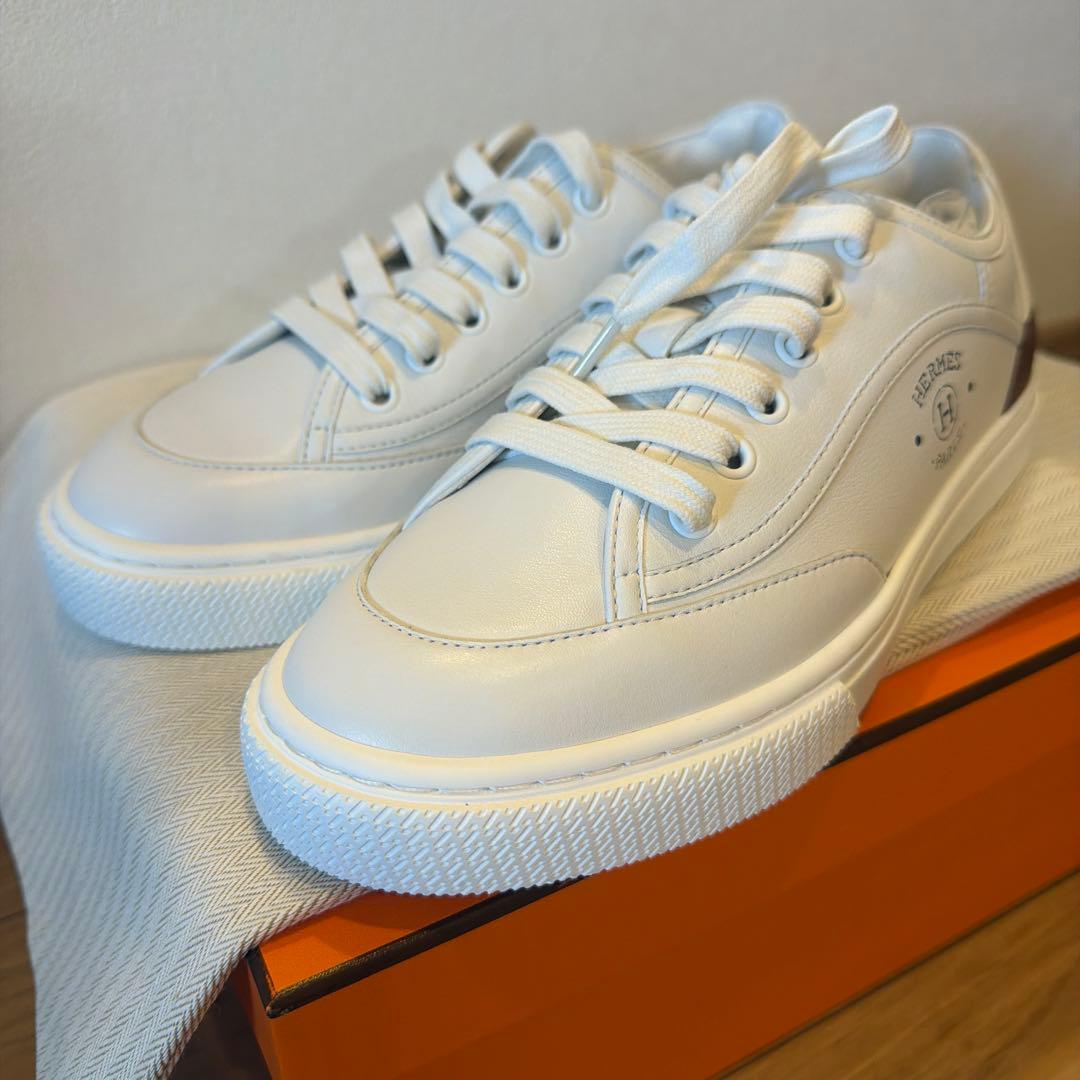 HERMES ホワイトレザー スニーカー36.5