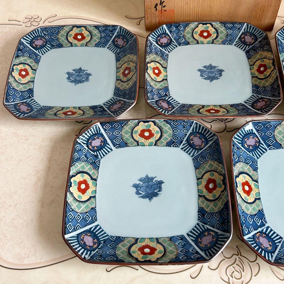 有田焼　祥楽窯　染付花紋　和皿揃　5枚　盛皿　大皿　中皿　古伊万里　色絵　和食器