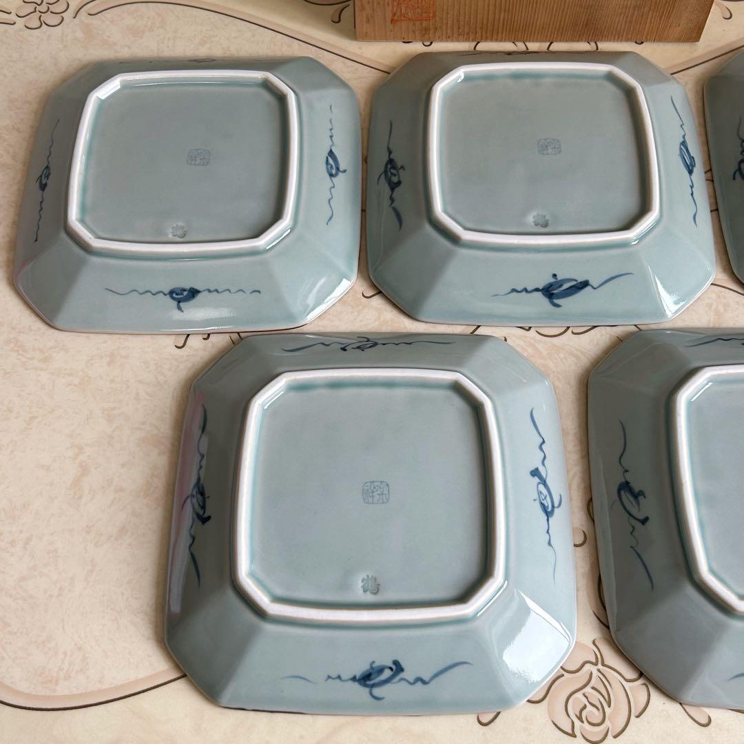 有田焼　祥楽窯　染付花紋　和皿揃　5枚　盛皿　大皿　中皿　古伊万里　色絵　和食器