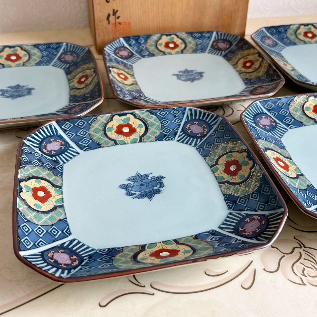 有田焼　祥楽窯　染付花紋　和皿揃　5枚　盛皿　大皿　中皿　古伊万里　色絵　和食器