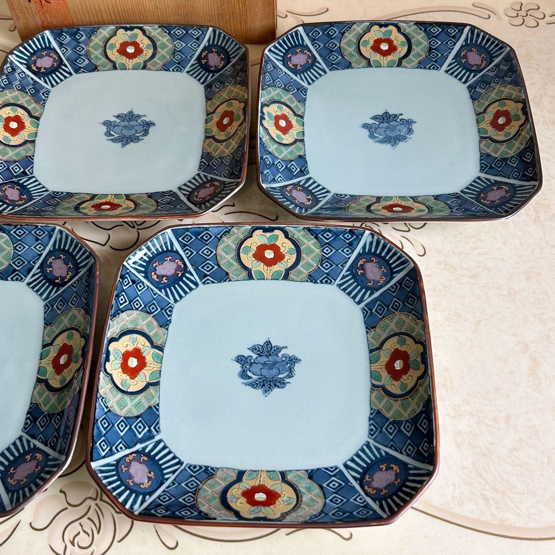 有田焼　祥楽窯　染付花紋　和皿揃　5枚　盛皿　大皿　中皿　古伊万里　色絵　和食器