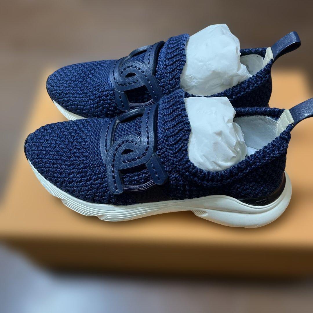 トッズ　ネイビー ニット スリッポン スニーカー