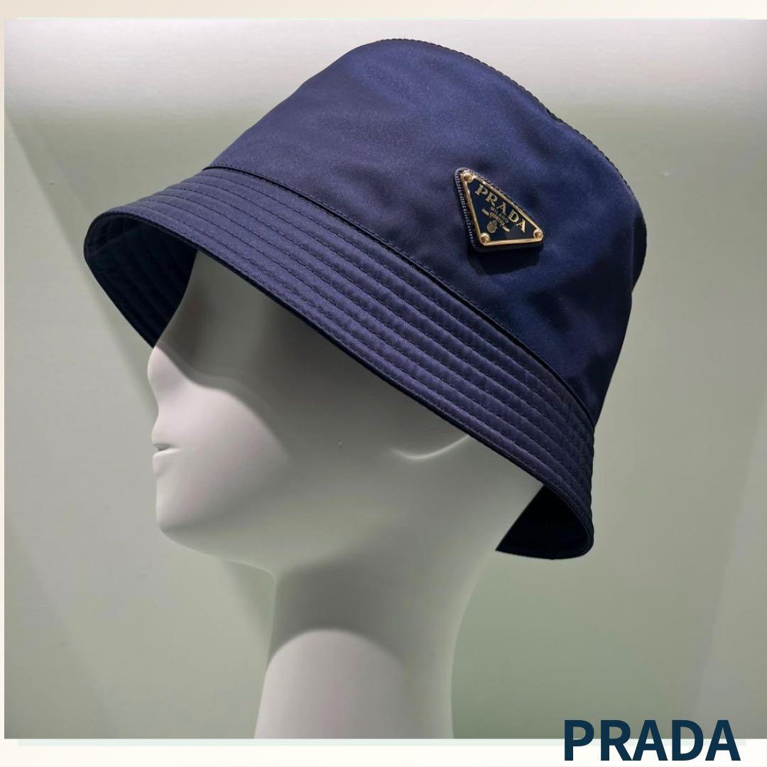 レア　PRADA バケットハット 限定カラー　ネイビー　ブルー　三角ロゴ