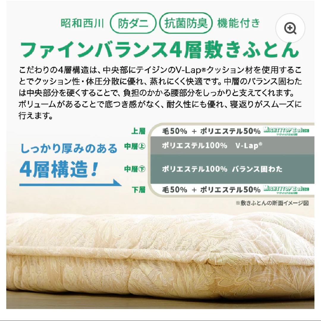 西川布団　シングルロング　敷き布団 防ダニ 抗菌防臭 日本製