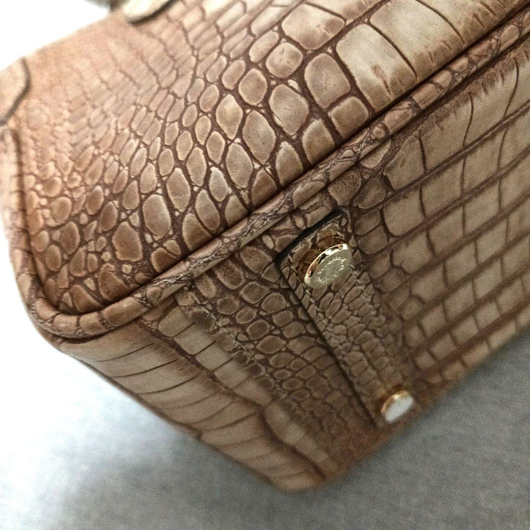 【未使用品】ADMJ クロコ型押し　ミニトートバッグ　ロゴ　ベージュ