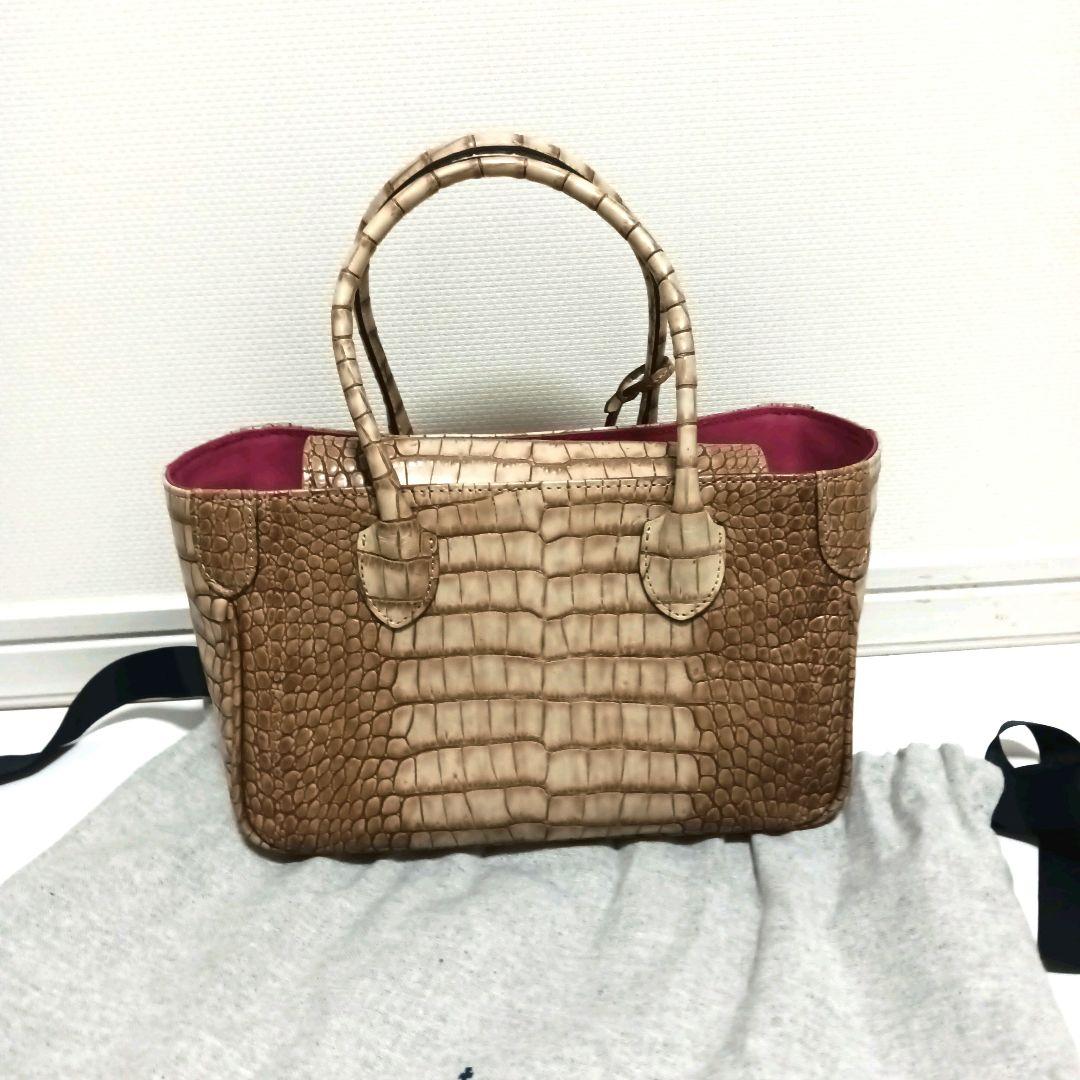 【未使用品】ADMJ クロコ型押し　ミニトートバッグ　ロゴ　ベージュ