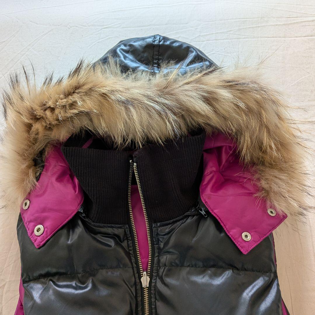 y2k  ダウンベスト 黒 ピンク フード ファー リバーシブル