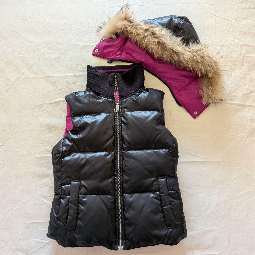 y2k  ダウンベスト 黒 ピンク フード ファー リバーシブル