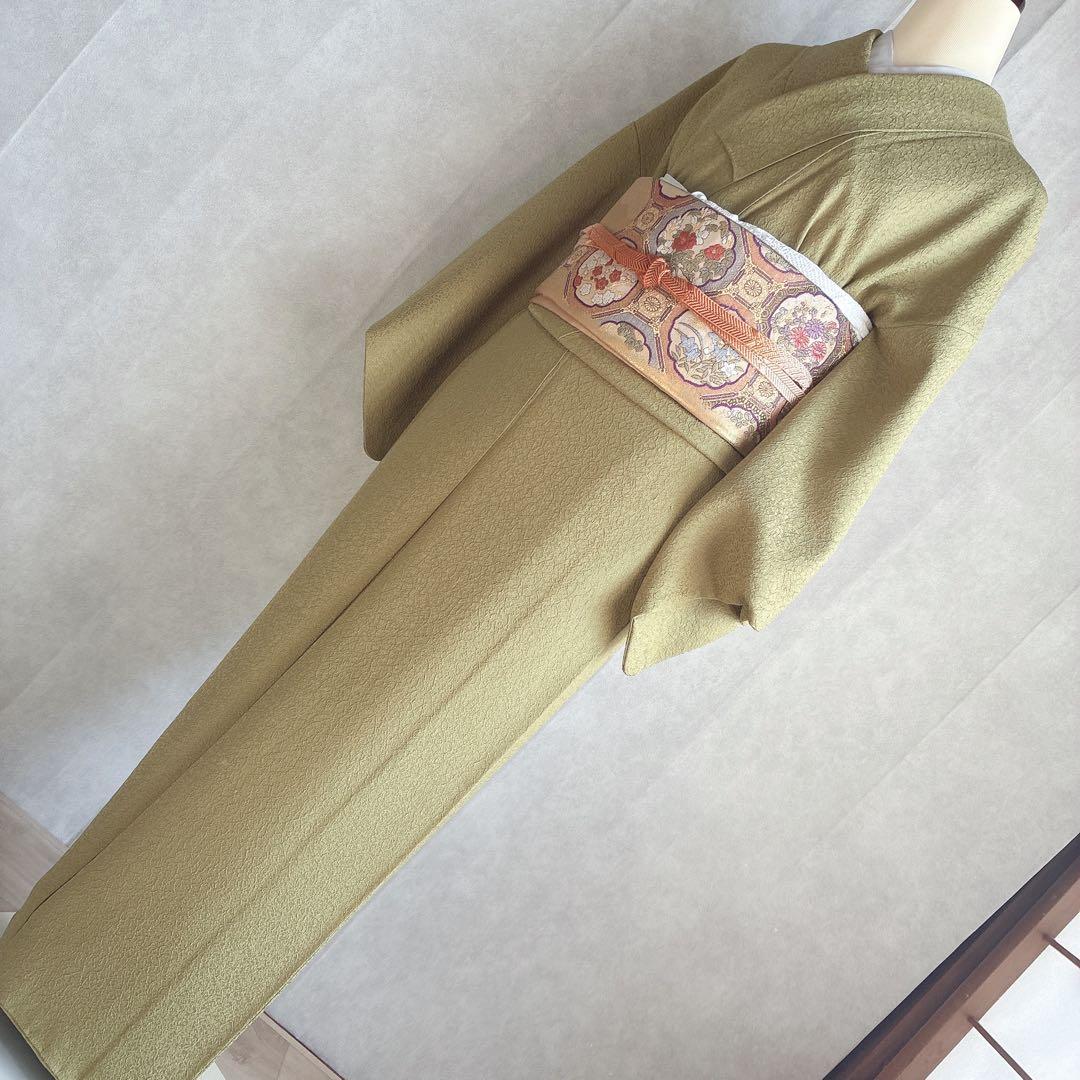 色無地　フルセット　着物　正絹　一つ紋　丹後ちりめん　共布 J10