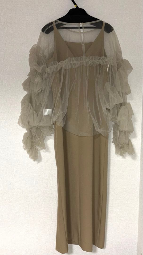 ANDRESD Sサイズ　ベージュ　カッティングカーブドレス、チュールトップス