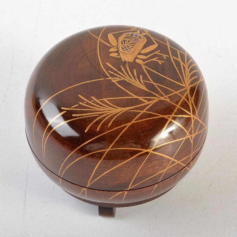 ゆきぴー　茶道具　中谷博峰作螺鈿装飾　鈴虫蒔絵ミッ脚香合共箱　V　6776